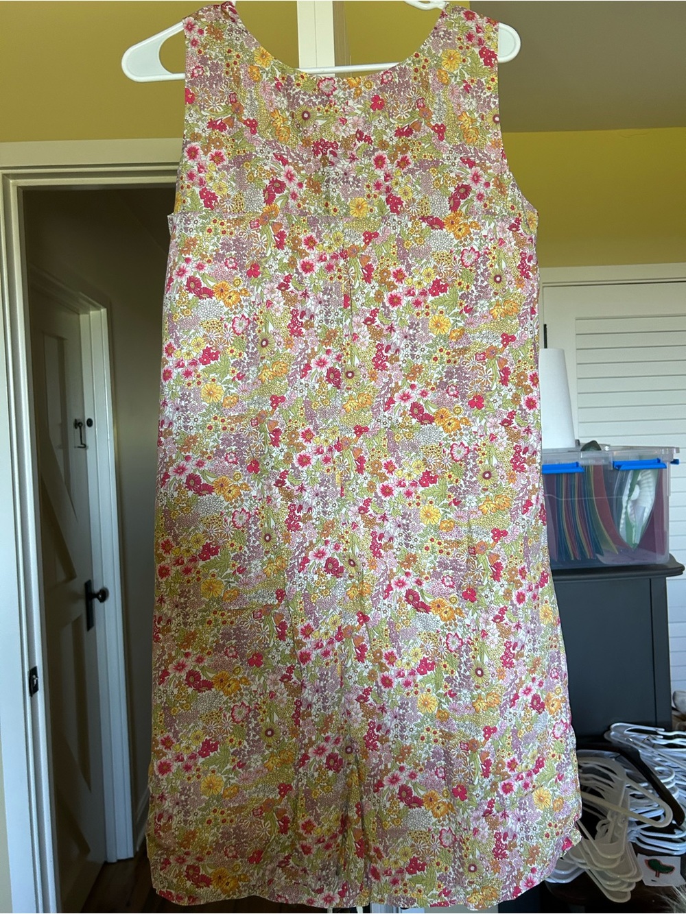 Garnet Hill Floral Sleeveless Dress in Pink, Yellow & Green